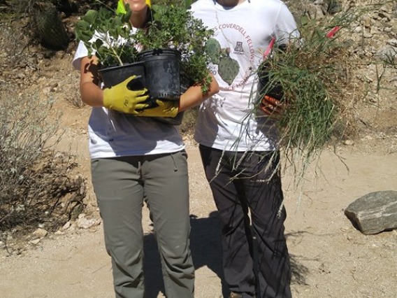 Coverdell Fellows pose with native plants in Sabino Canyon