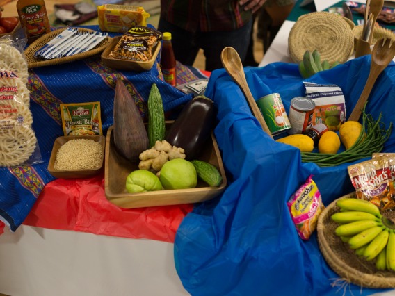 Market display of fruits and veggies at Peace Corps Fair