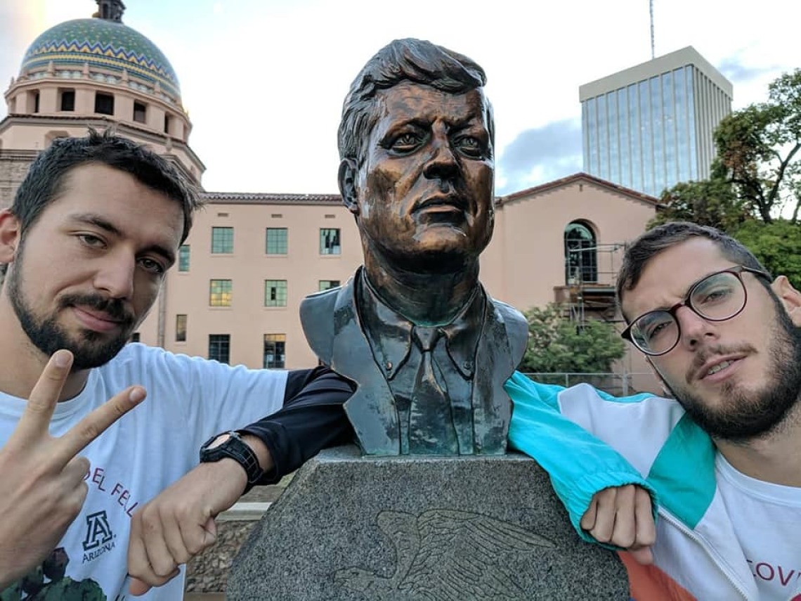 Coverdell Fellows pose with statue of JFK in downtown Tucson