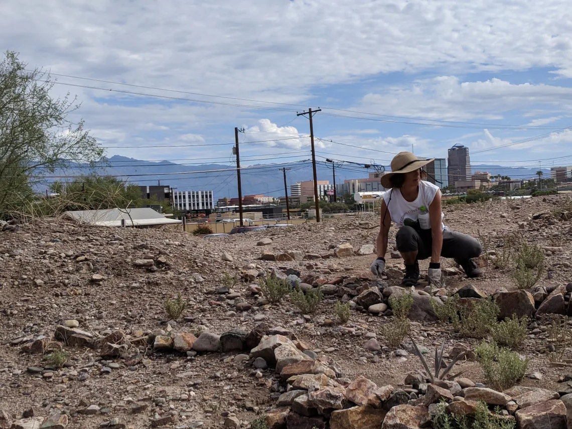 Coverdell Fellows pick weeds at Mission Garden