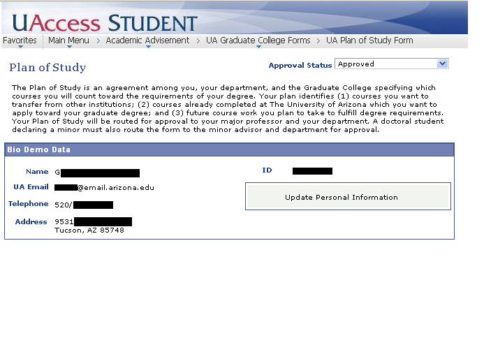 Student bio/demo information on GradPath forms