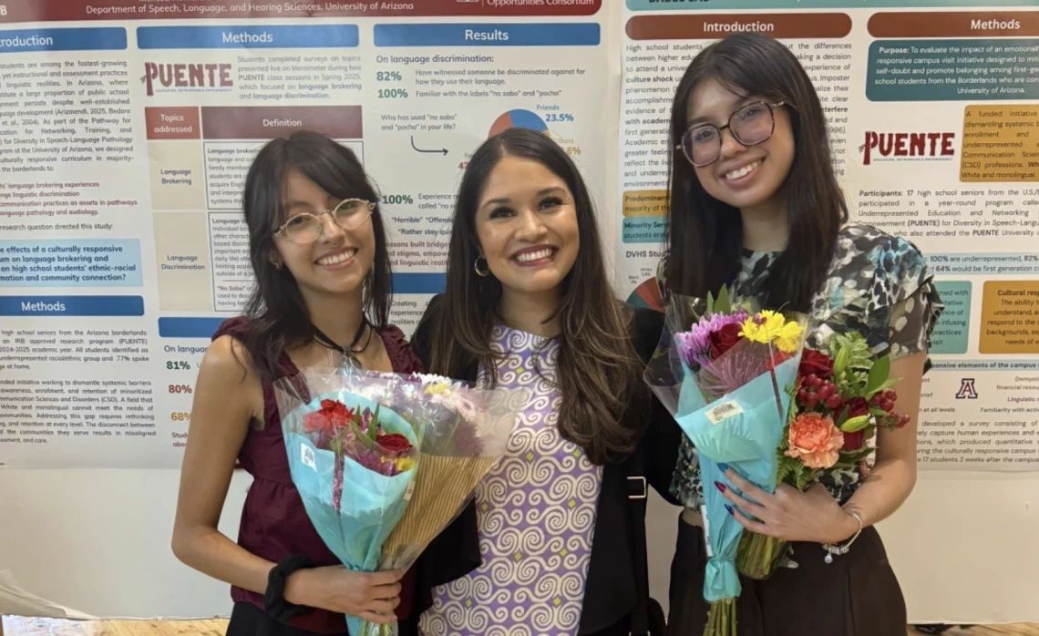 Photo of Melissa Romero, Dr. Genesis Arizmendi, and Fernanda Delgado