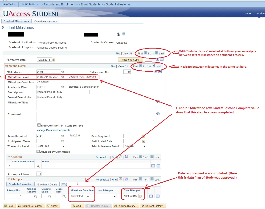 Screenshot of example milestones Screenshot of example milestones